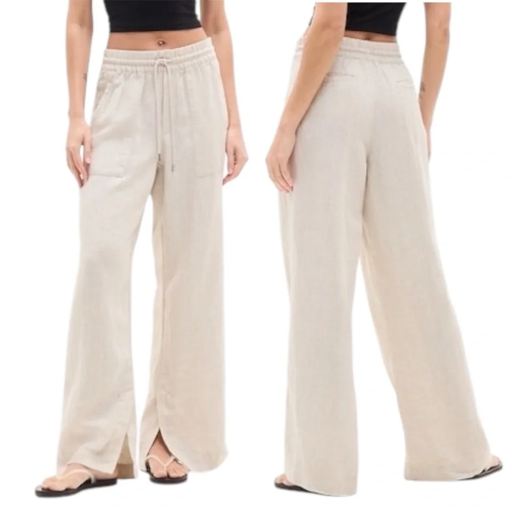 Athelta Retreat 100% Linen High Rise Wide Leg Pant Natural Size XL NWT - Picture 1 of 11